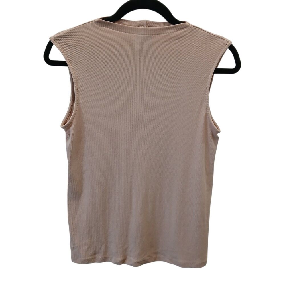 Rachel Zoe Essentials Ribbed Mock Neck Tank Top Sleeveless Pink Beige Size Large